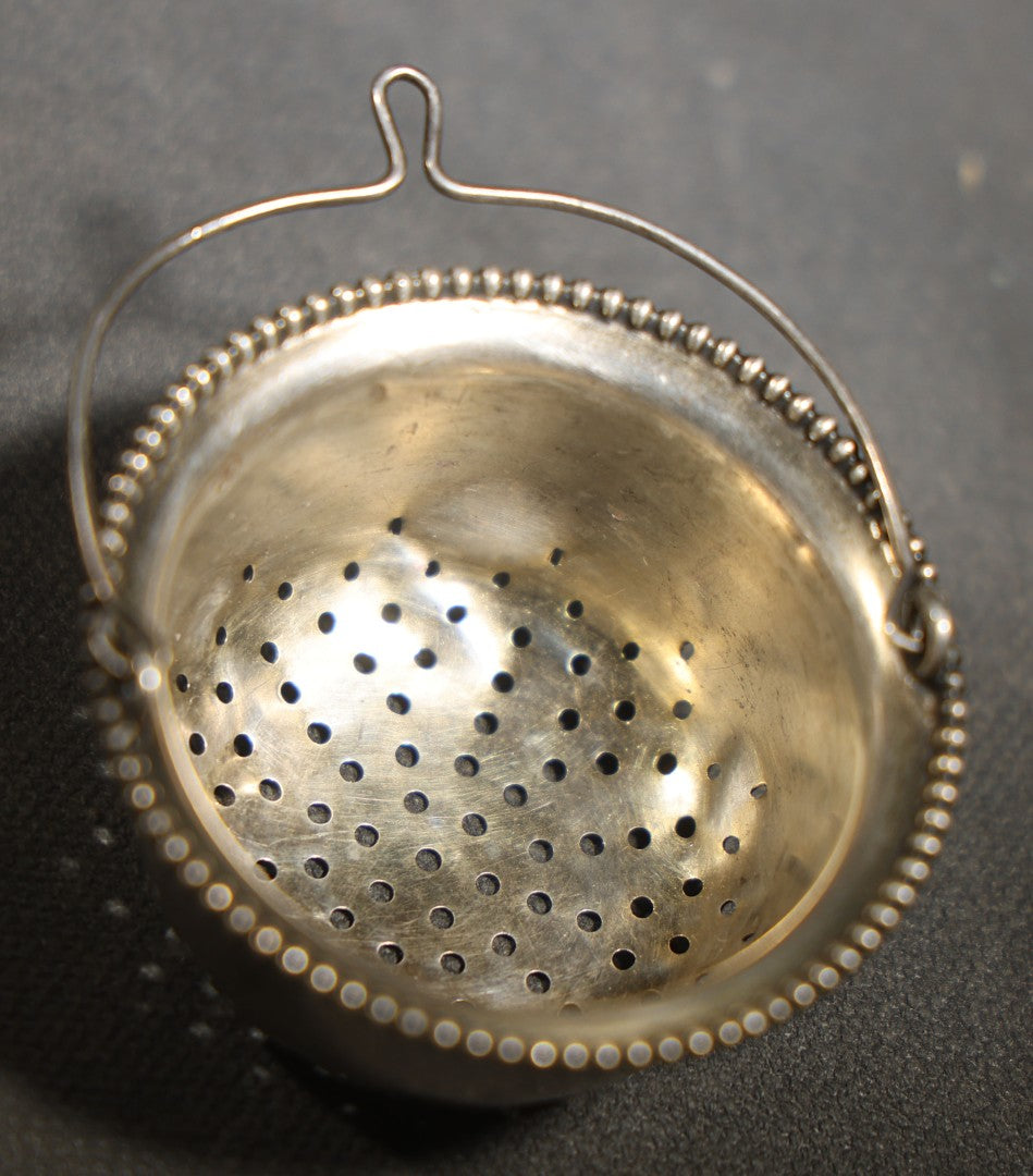 Vintage Sterling Silver Tea Strainer with Beaded Edge, Approximately 0.5 Troy Ounces