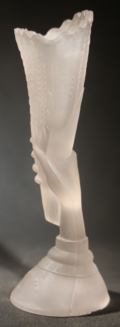 Antique Frosted Glass Hand and Cornucopia Centennial 1876 Commemorative Vase, note chips