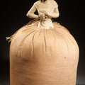 Lot 035 - Vintage German Porcelain Half-Doll Pin Cushion with Woman in Off-Shoulder Dress and Ringlet Hair, 8-3/4" H