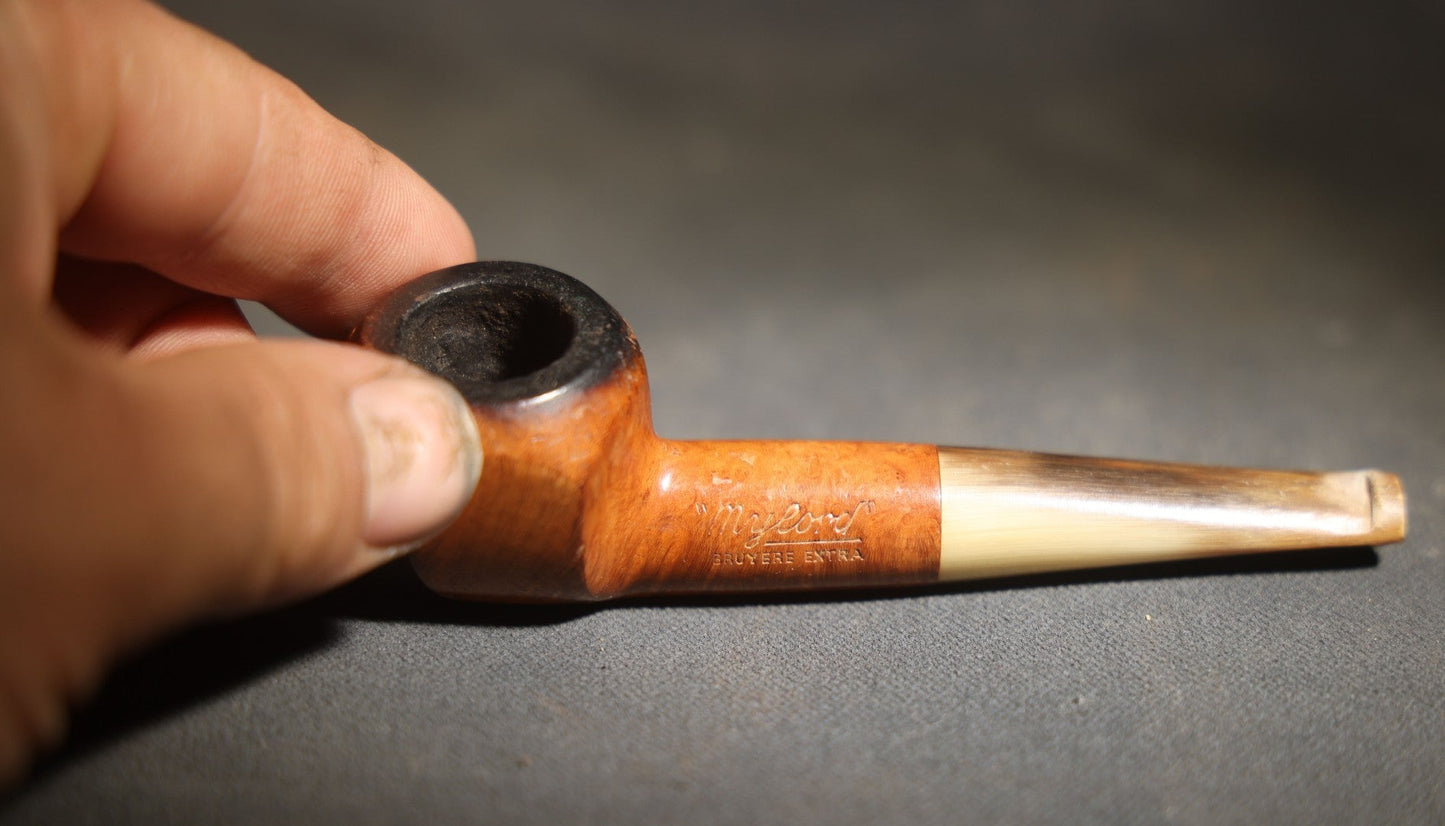 Vintage "Mylord" Bruyere Extra Tobacco Pipe with Hexagonal Briar Wood Bowl and Horn Stem
