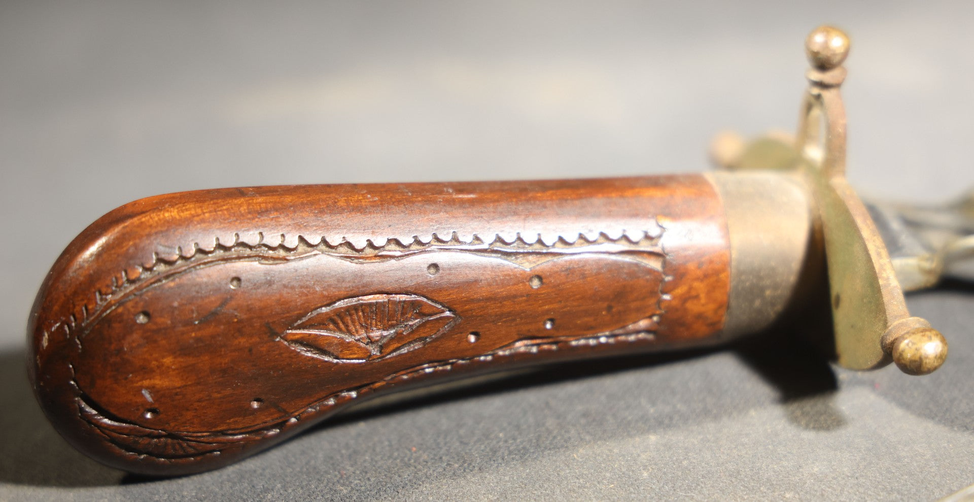 Vintage Indian Carving Set in Pair of Carved Wood Cases with Large Fork, Knife and Six Steak Knives