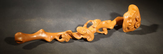 Vintage Folk Art Carved whimsical Wood Decorative Stick with Elaborate Scrollwork
