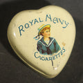 Lot 043 - Antique Heart-Shaped Royal Navy Cigarettes Lithograph Tin, Sailor in Naval Uniform Graphics, 1-3/4" W