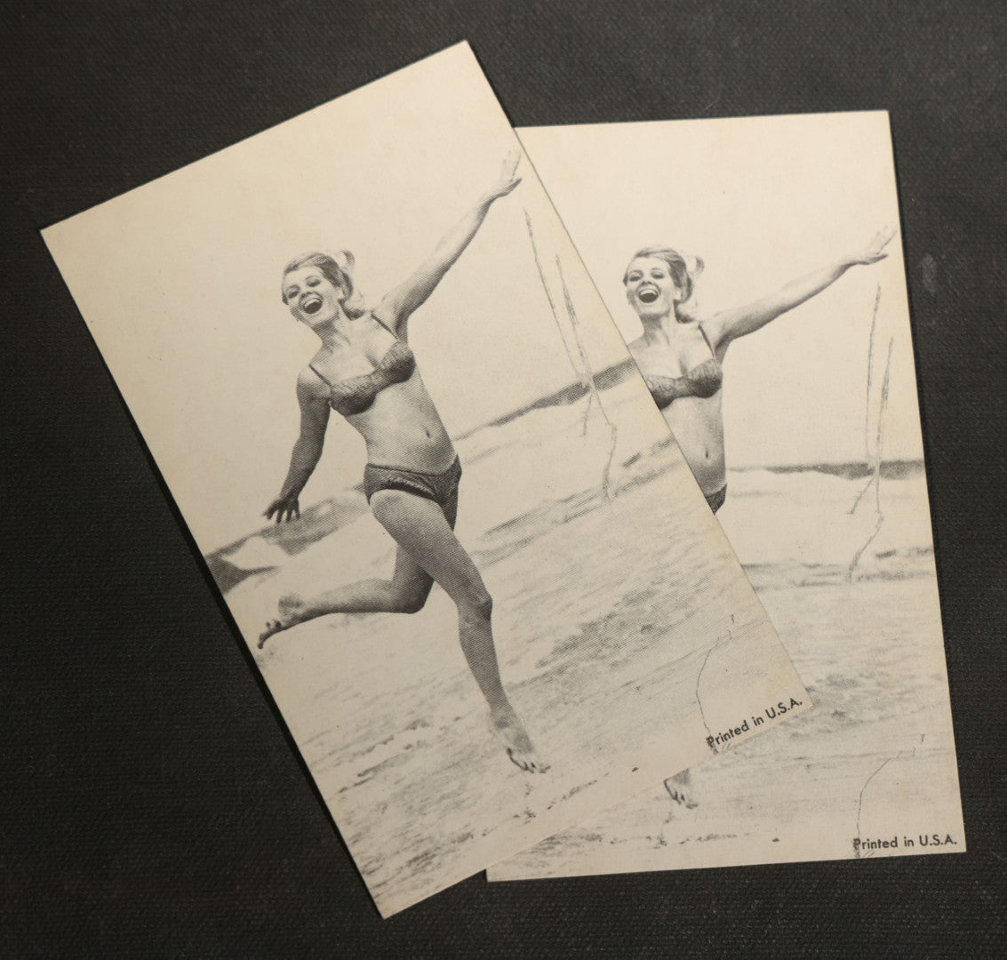 Grouping of 17 Vintage Bikini Pinup Arcade Cards Marked Printed in USA, Swimwear Photography