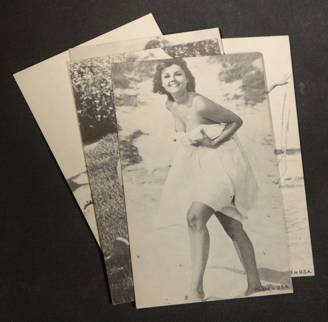Grouping of 17 Vintage Bikini Pinup Arcade Cards Marked Printed in USA, Swimwear Photography