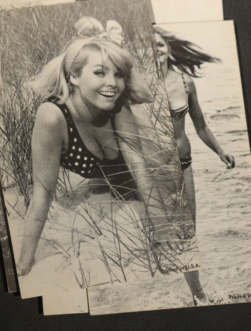 Grouping of 17 Vintage Bikini Pinup Arcade Cards Marked Printed in USA, Swimwear Photography