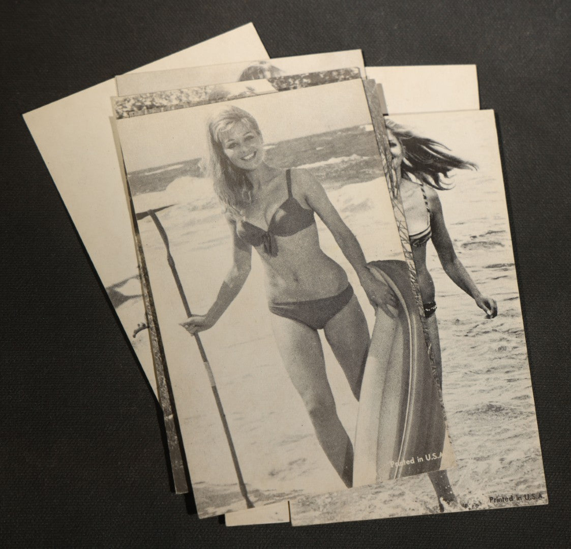 Grouping of 17 Vintage Bikini Pinup Arcade Cards Marked Printed in USA, Swimwear Photography