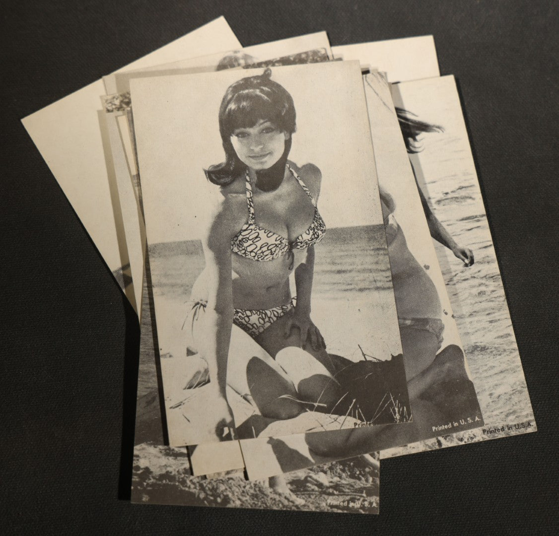 Grouping of 17 Vintage Bikini Pinup Arcade Cards Marked Printed in USA, Swimwear Photography