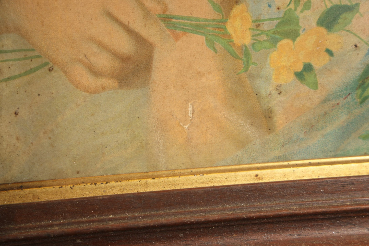 Antique Chromolithograph Print after "Fast Asleep" by Sophie Gengembre Anderson, 1870, depicting sleeping child with flowers