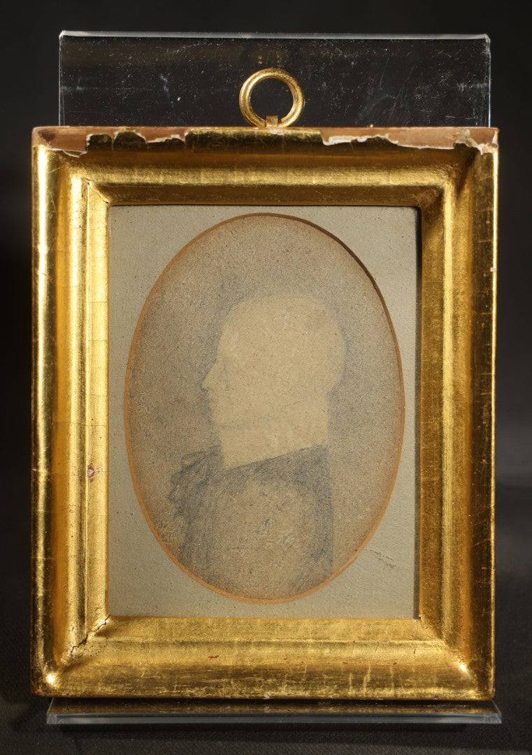 Antique Pencil Drawing Portrait profile of Young Child, Oval Format, in gilded frame