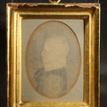 Lot 048 - Antique Pencil Drawing Portrait profile of Young Child, Oval Format, in gilded frame, 4-1/8" W x 5" H