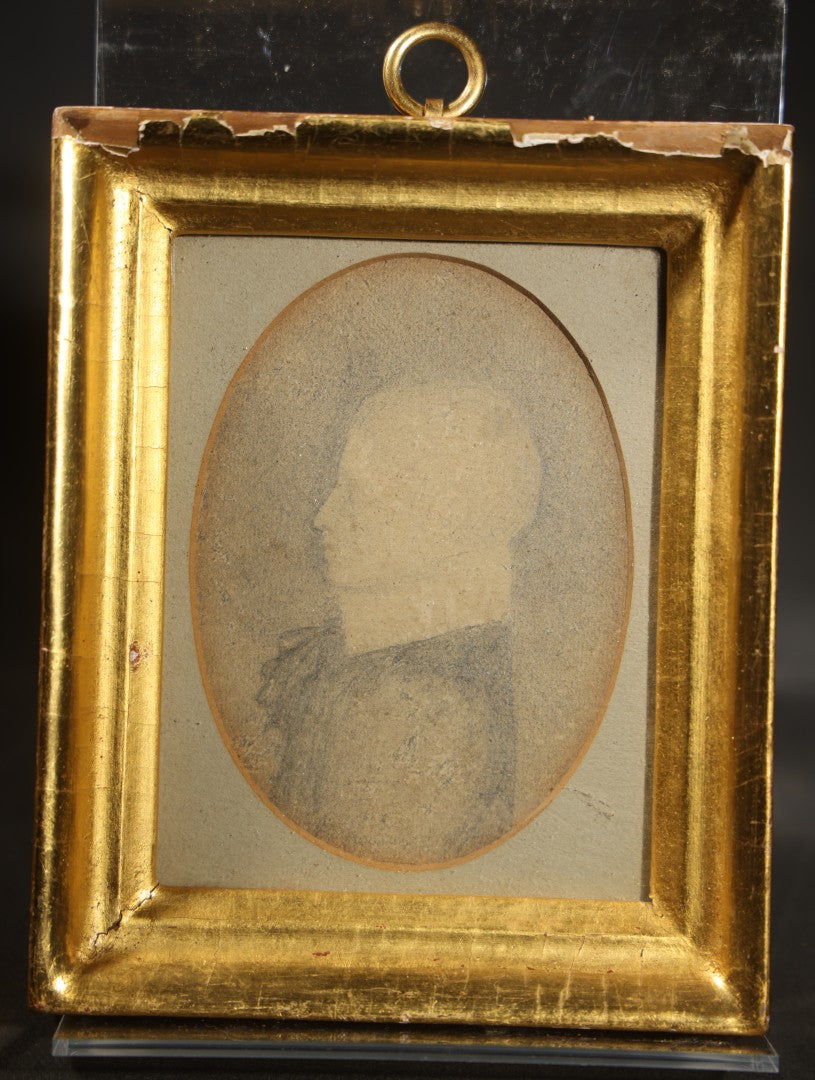Antique Pencil Drawing Portrait profile of Young Child, Oval Format, in gilded frame