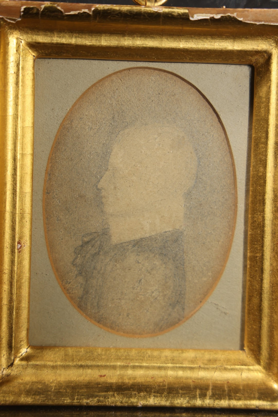 Antique Pencil Drawing Portrait profile of Young Child, Oval Format, in gilded frame