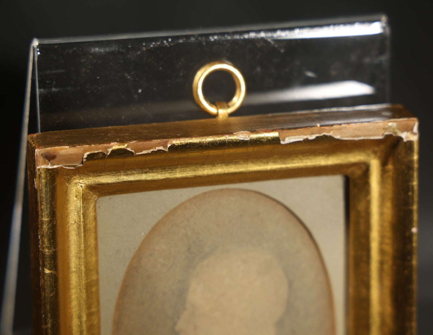 Antique Pencil Drawing Portrait profile of Young Child, Oval Format, in gilded frame