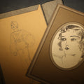 Lot 049 - Vintage Fashion Portrait Pencil and Pen Drawings in Folder, Female Figures, dated November 25, 1932
