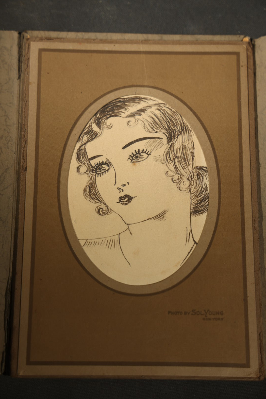 Vintage Fashion Portrait Pencil and Pen Drawings in Folder, Female Figures, dated November 25, 1932
