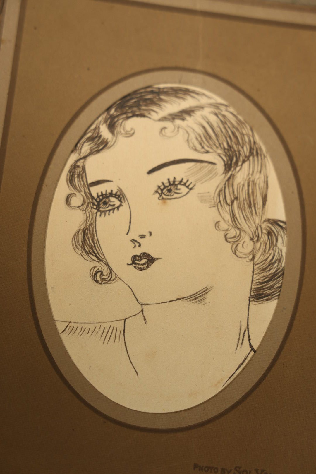 Vintage Fashion Portrait Pencil and Pen Drawings in Folder, Female Figures, dated November 25, 1932