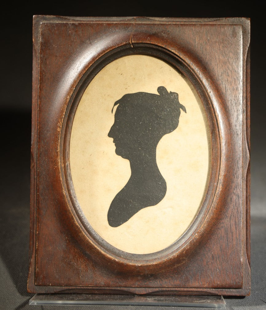Antique Silhouette Portrait Bust Profile of a Woman in Oval Wood Frame