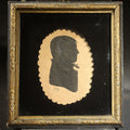 Lot 051 - Antique Silhouette Portrait Bust Profile of a Man, signed King, attributed to william king, scalloped oval format, gilt frame, 5" W x 5-1/2" H