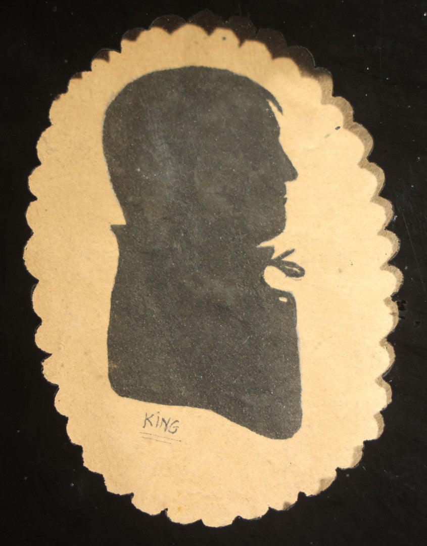 Antique Silhouette Portrait Bust Profile of a Man, signed King, attributed to william king, scalloped oval format, gilt frame