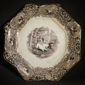 Lot 052 - Antique Octagonal Black Transferware Plate, Central Wild Horses Scene, Border with Horse Vignettes, John Goodwin, Seacombe, Liverpool, note poor condition, 12-3/4" W