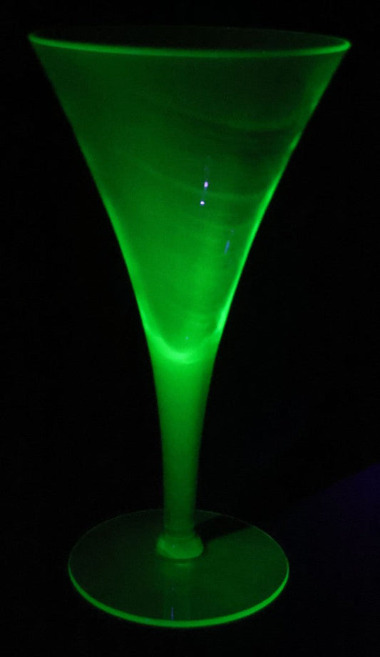 Vintage Uranium Glass Trumpet-Form Stemmed Goblet, Green Glass with UV Fluorescence