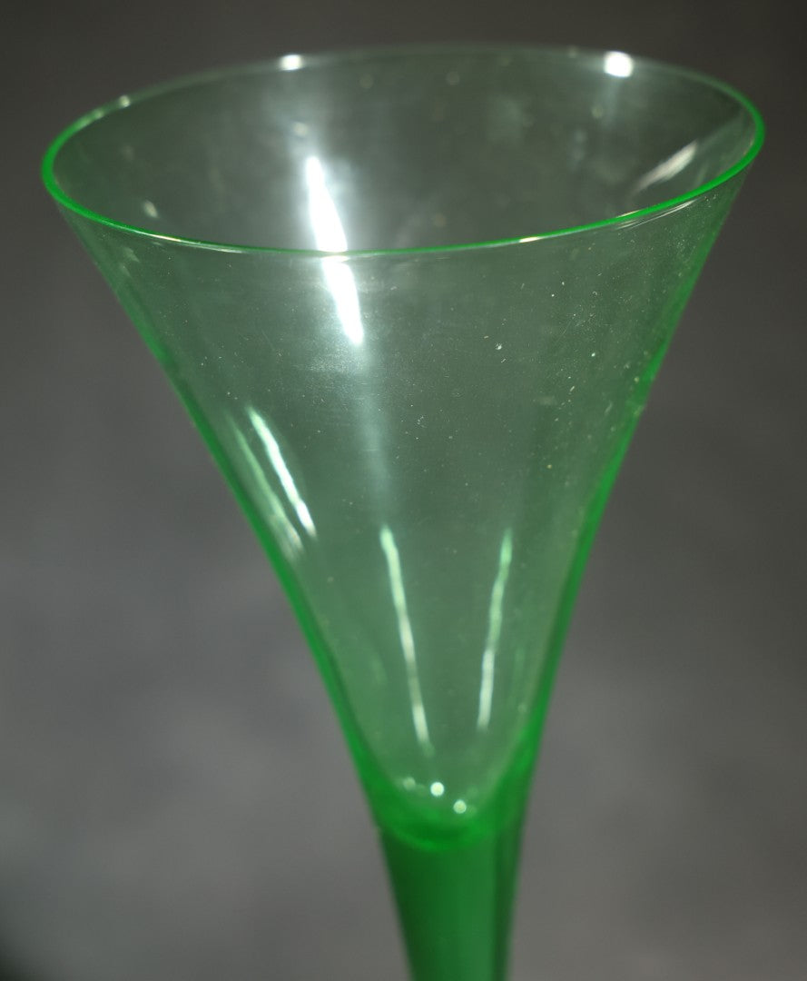 Vintage Uranium Glass Trumpet-Form Stemmed Goblet, Green Glass with UV Fluorescence
