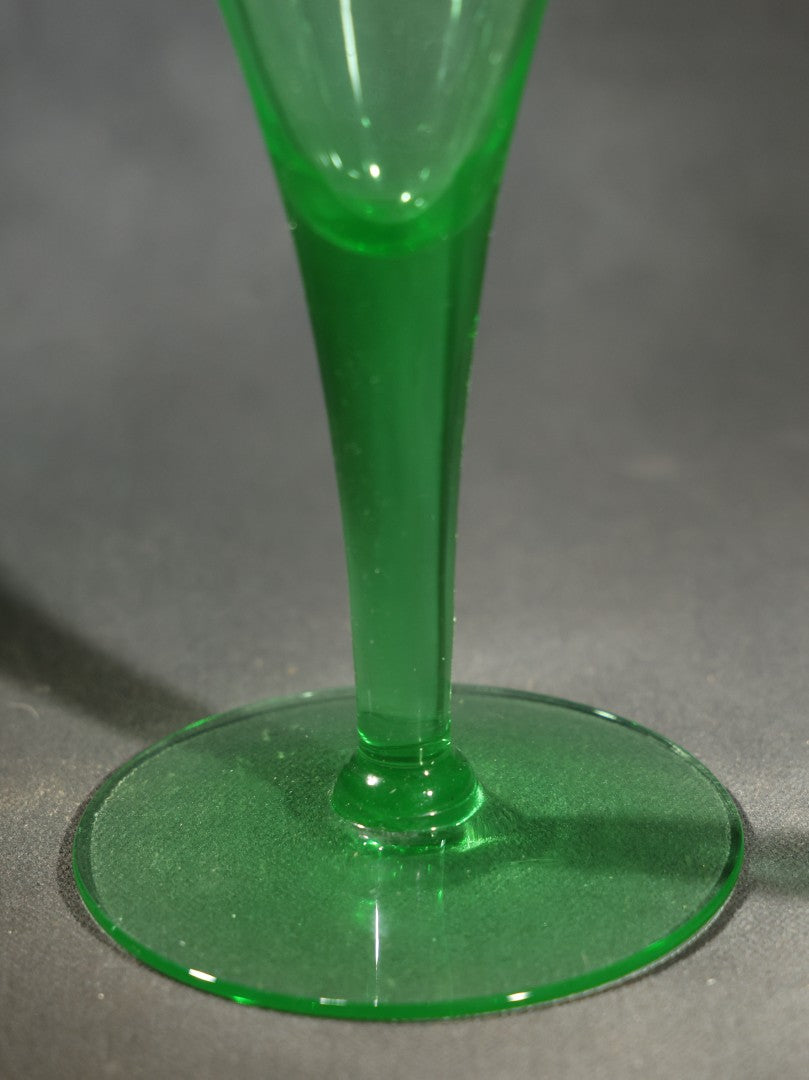 Vintage Uranium Glass Trumpet-Form Stemmed Goblet, Green Glass with UV Fluorescence