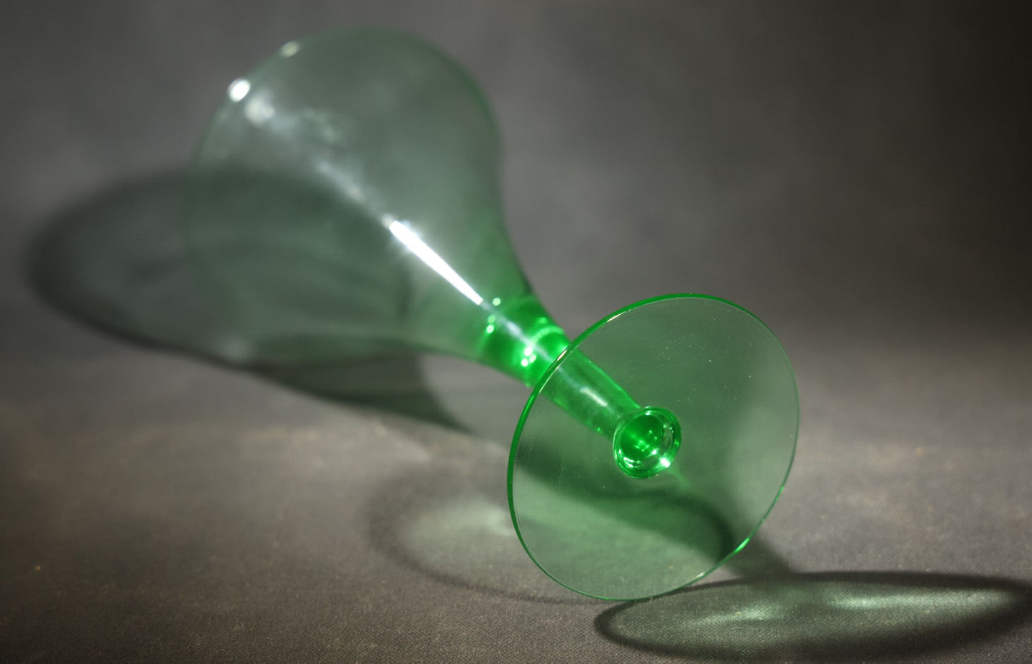 Vintage Uranium Glass Trumpet-Form Stemmed Goblet, Green Glass with UV Fluorescence