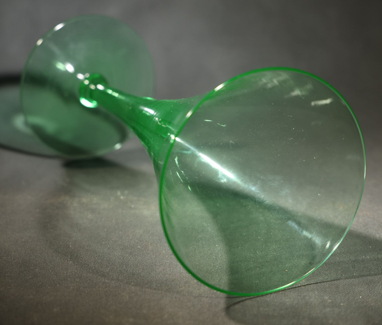 Vintage Uranium Glass Trumpet-Form Stemmed Goblet, Green Glass with UV Fluorescence