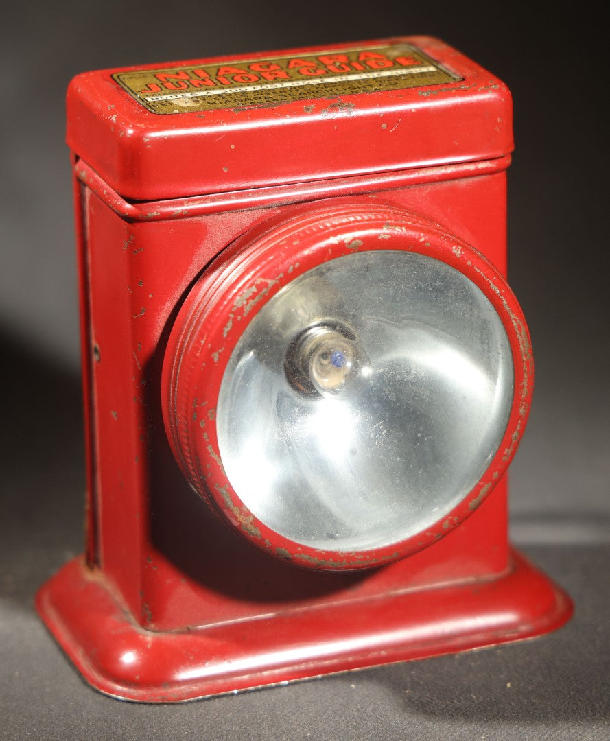 Vintage Niagara Junior Guide Red Metal Flashlight, Patented 1933, Niagara Searchlight Co., Niagara Falls, New York, Untested