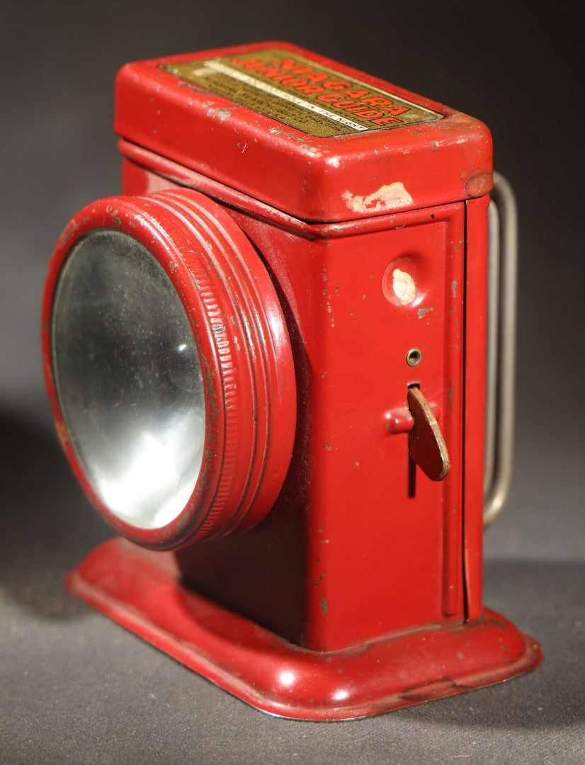 Vintage Niagara Junior Guide Red Metal Flashlight, Patented 1933, Niagara Searchlight Co., Niagara Falls, New York, Untested