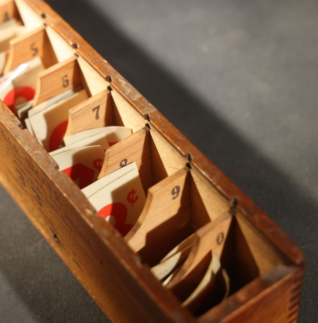 Pair of Antique Price Tag Number Sets in Wooden Storage Boxes, Patented July 1920