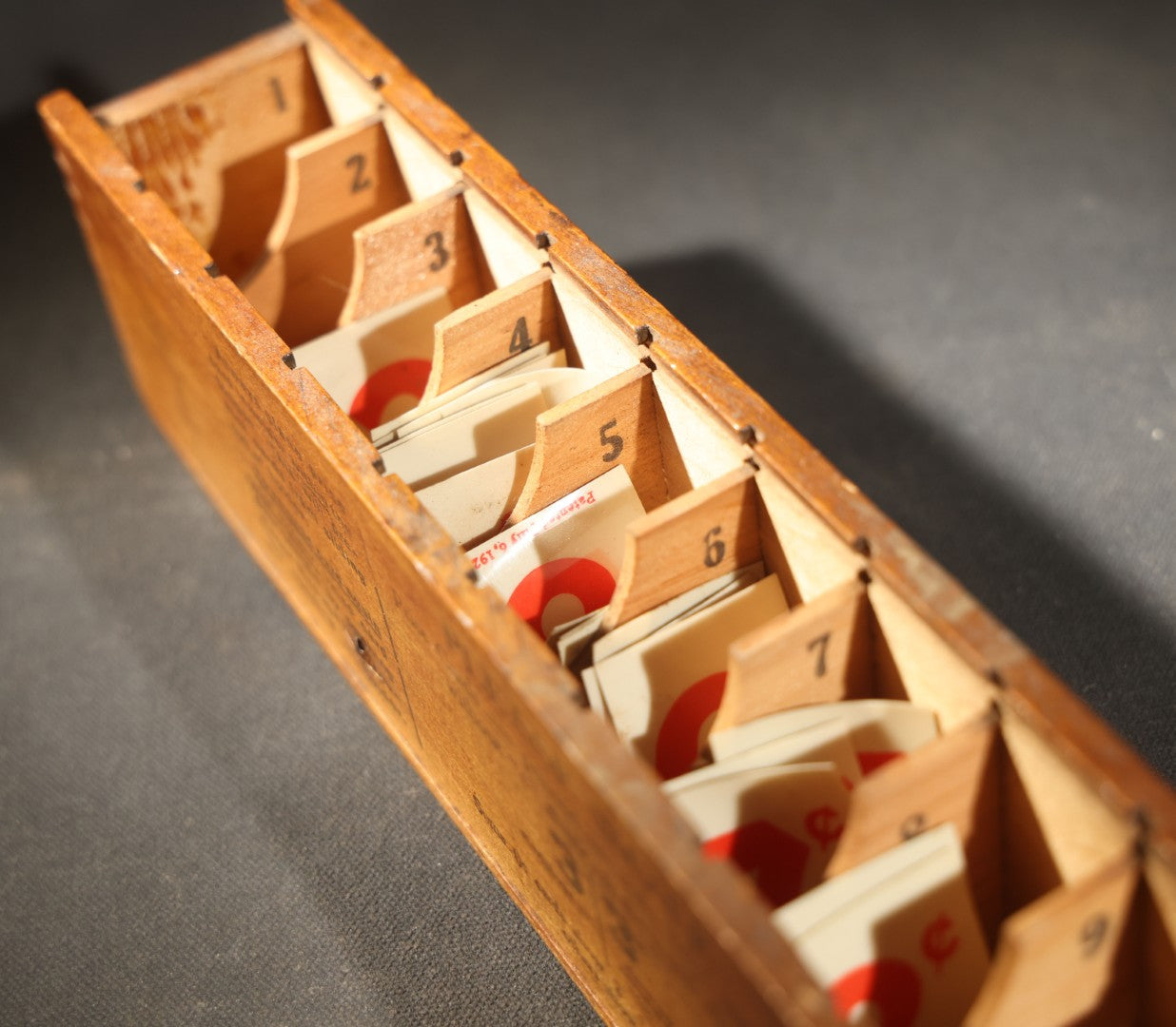 Pair of Antique Price Tag Number Sets in Wooden Storage Boxes, Patented July 1920