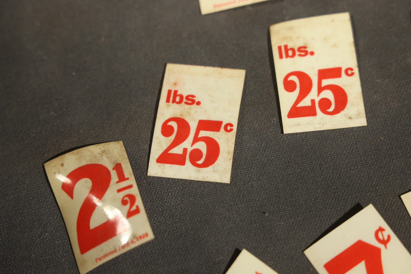 Pair of Antique Price Tag Number Sets in Wooden Storage Boxes, Patented July 1920