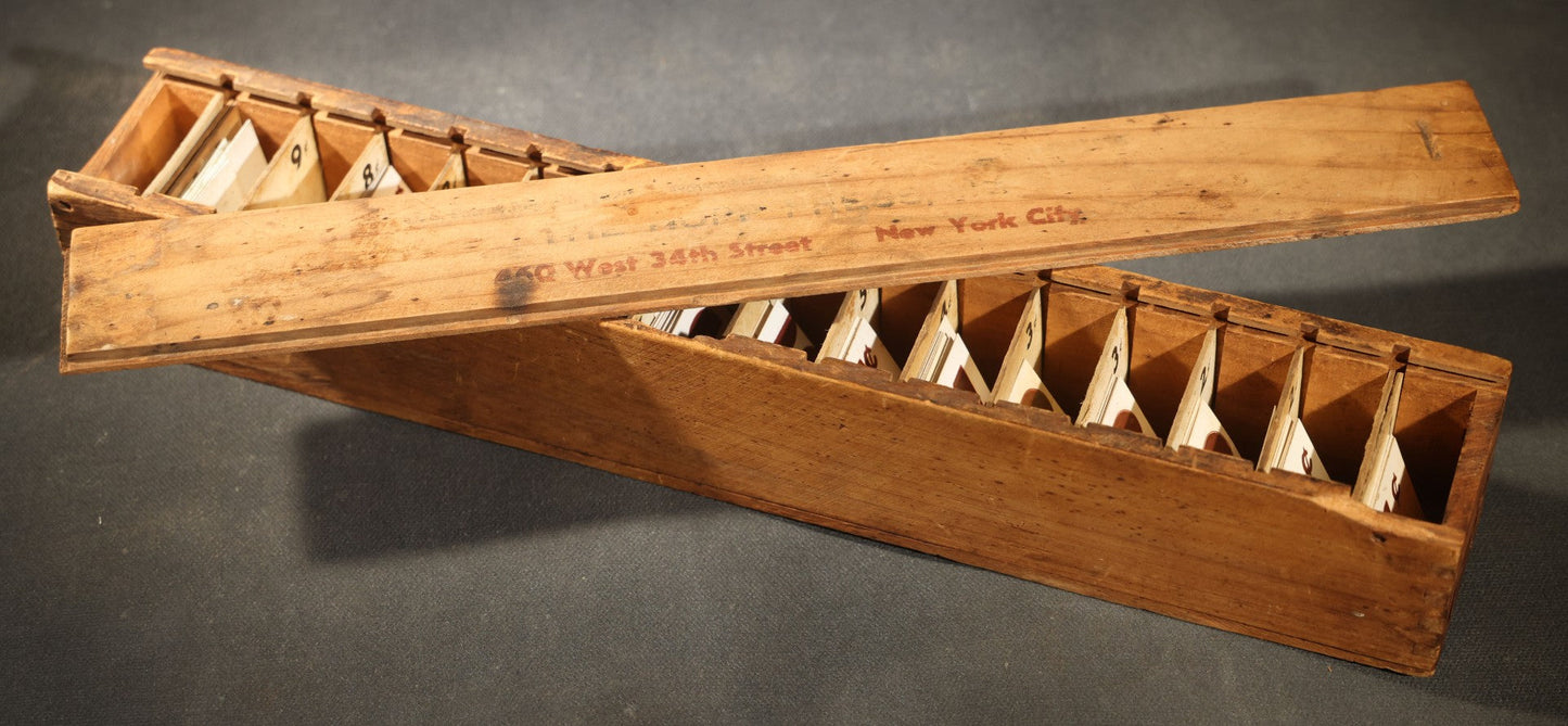 Pair of Antique Price Tag Number Sets in Wooden Storage Boxes, Patented July 1920