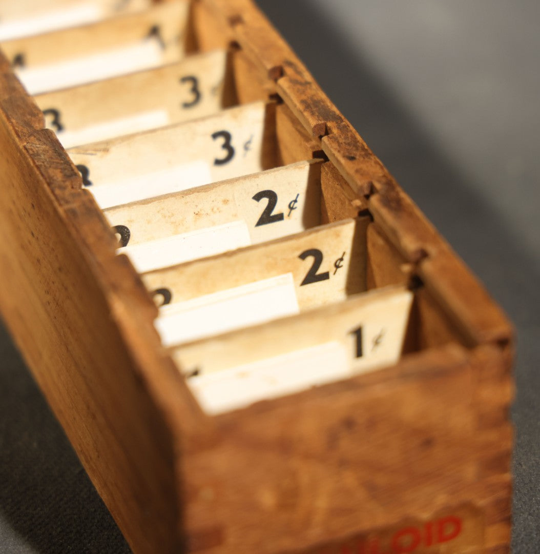 Pair of Antique Price Tag Number Sets in Wooden Storage Boxes, Patented July 1920