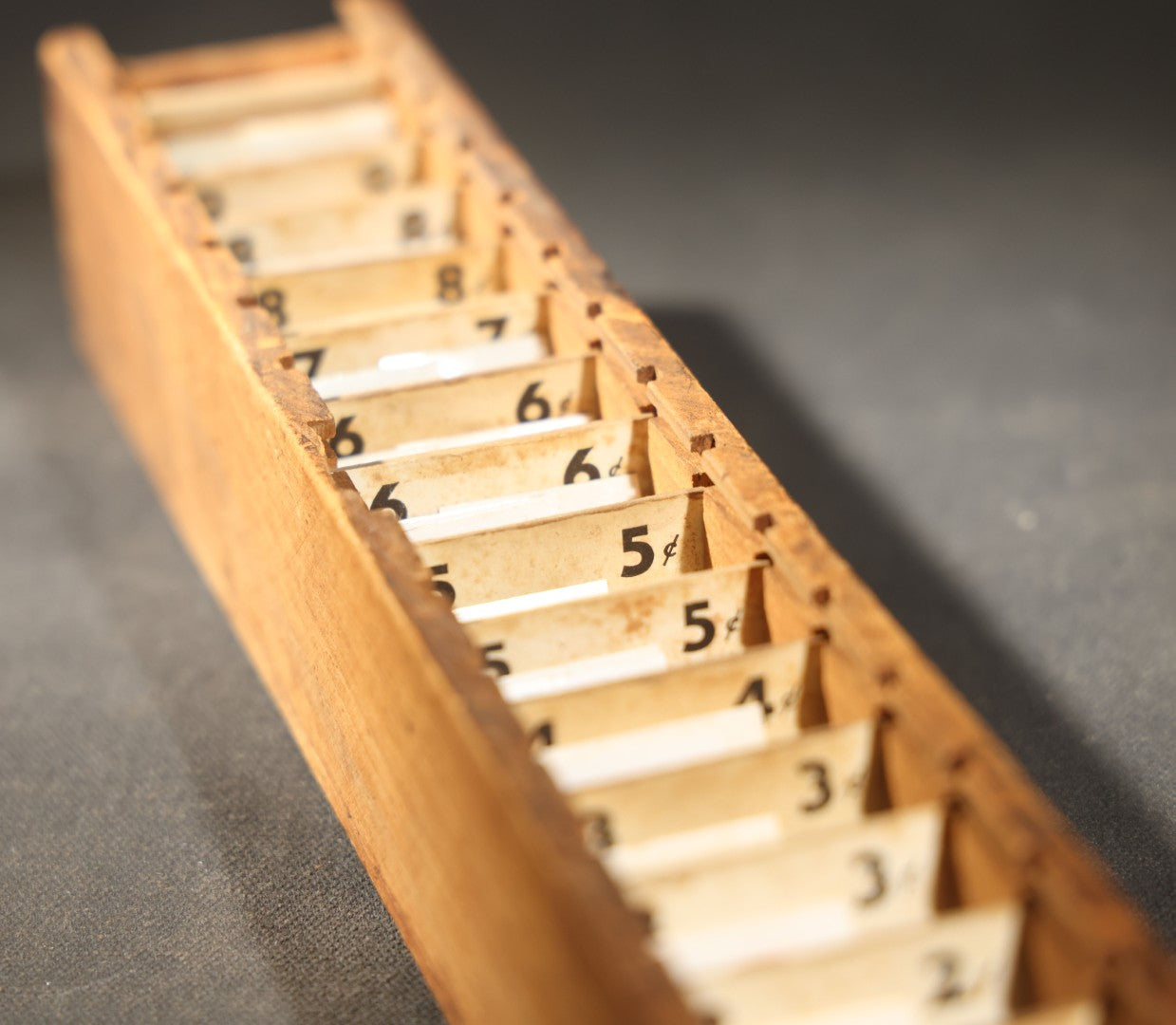 Pair of Antique Price Tag Number Sets in Wooden Storage Boxes, Patented July 1920