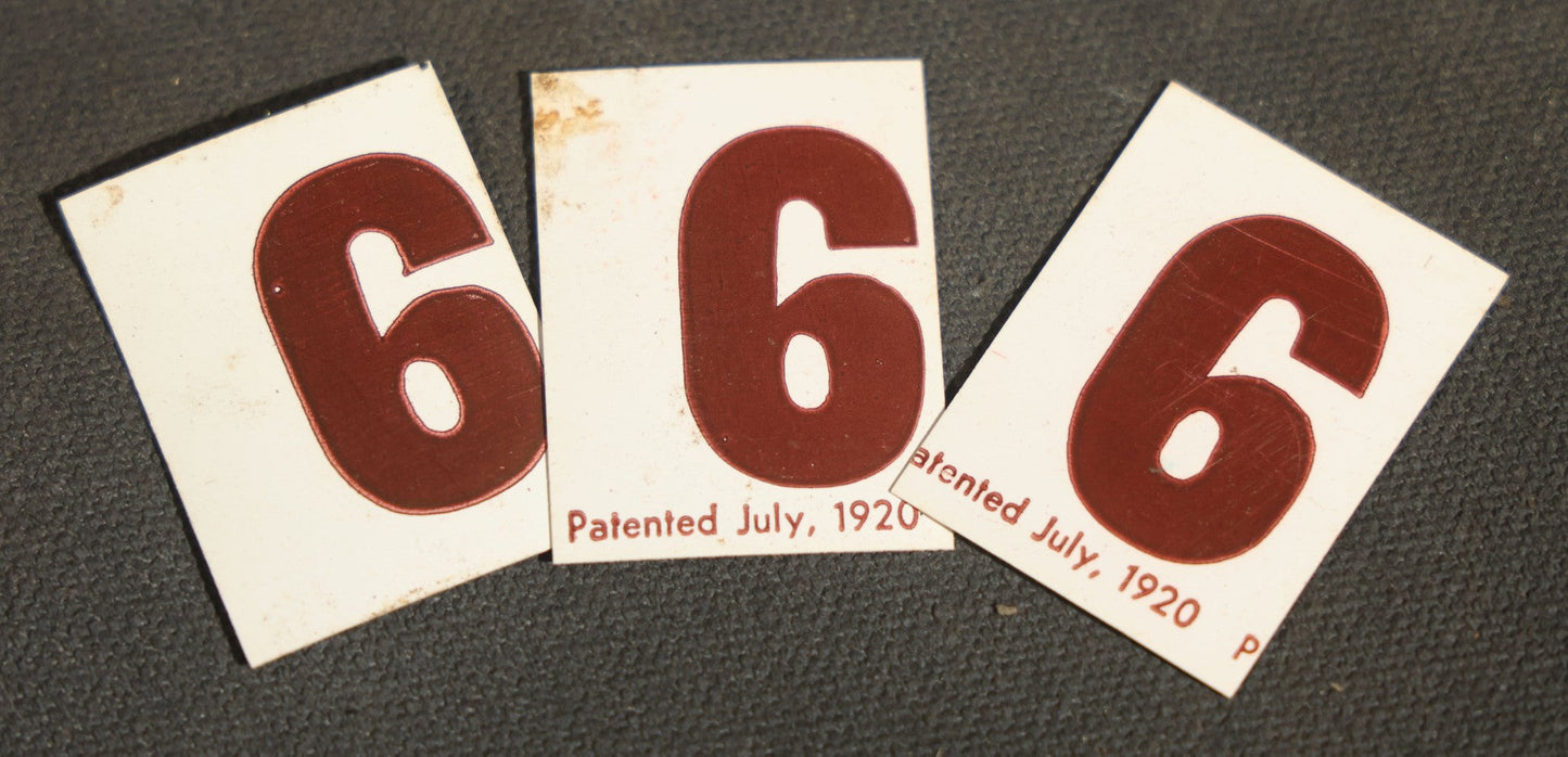 Pair of Antique Price Tag Number Sets in Wooden Storage Boxes, Patented July 1920