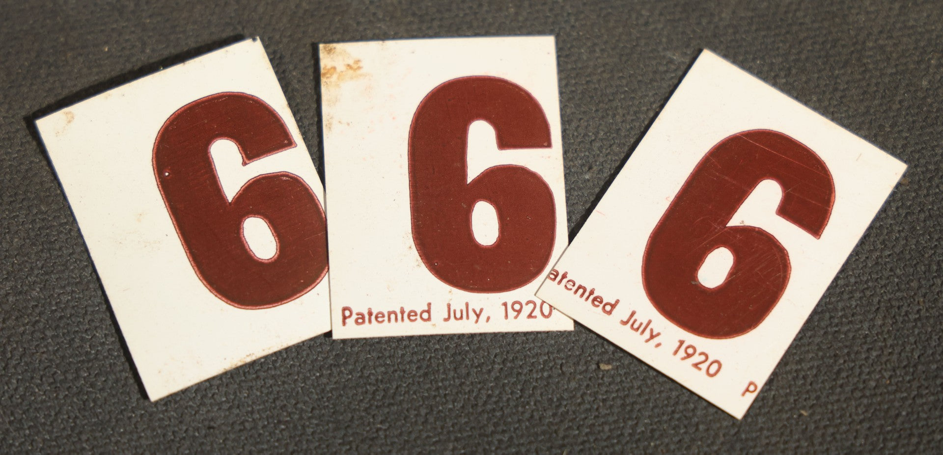 Pair of Antique Price Tag Number Sets in Wooden Storage Boxes, Patented July 1920