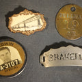 Lot 061 - Grouping of four Vintage Railway Employee Badges and Tags including Walkway Over the Hudson Cantilever Bridge Pin, Pullman 19 C.E. Brass Tag, Baldwin A-3107 Special Photo emplopye ID badge, and Brakeman Metal Badge