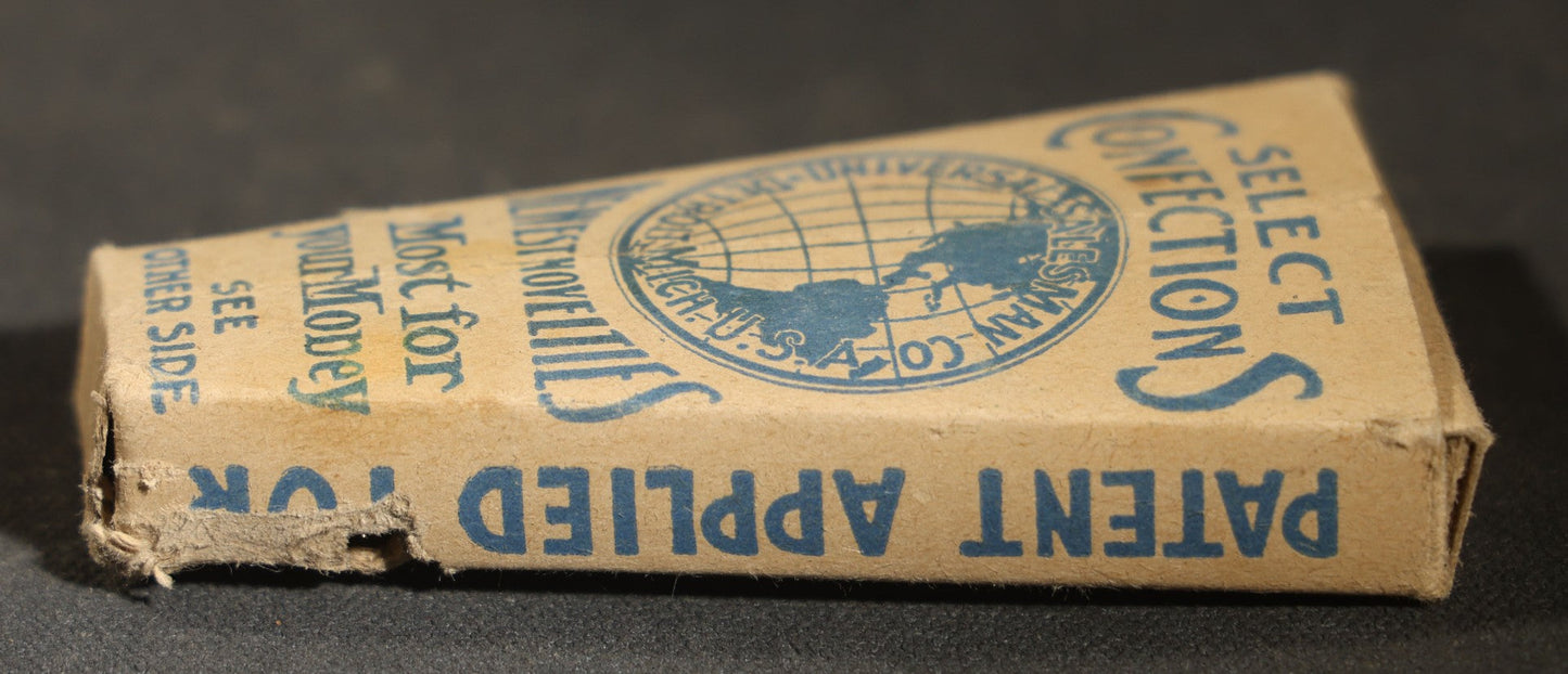 Trio of Vintage Novelty Boxes including Rani Hindu Incense Room Deodorant by Hindu Incense Chicago 1974, Snappy Stunts Adult Party Game by A. Master Brooklyn, and Select Confections by Universal Salesman Co.