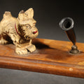 Lot 064 - Vintage Composite Scottie Dog Figural Pen Stand with Wooden Base and Metal Pen Holder, note damaged tail, 7-3/4" L