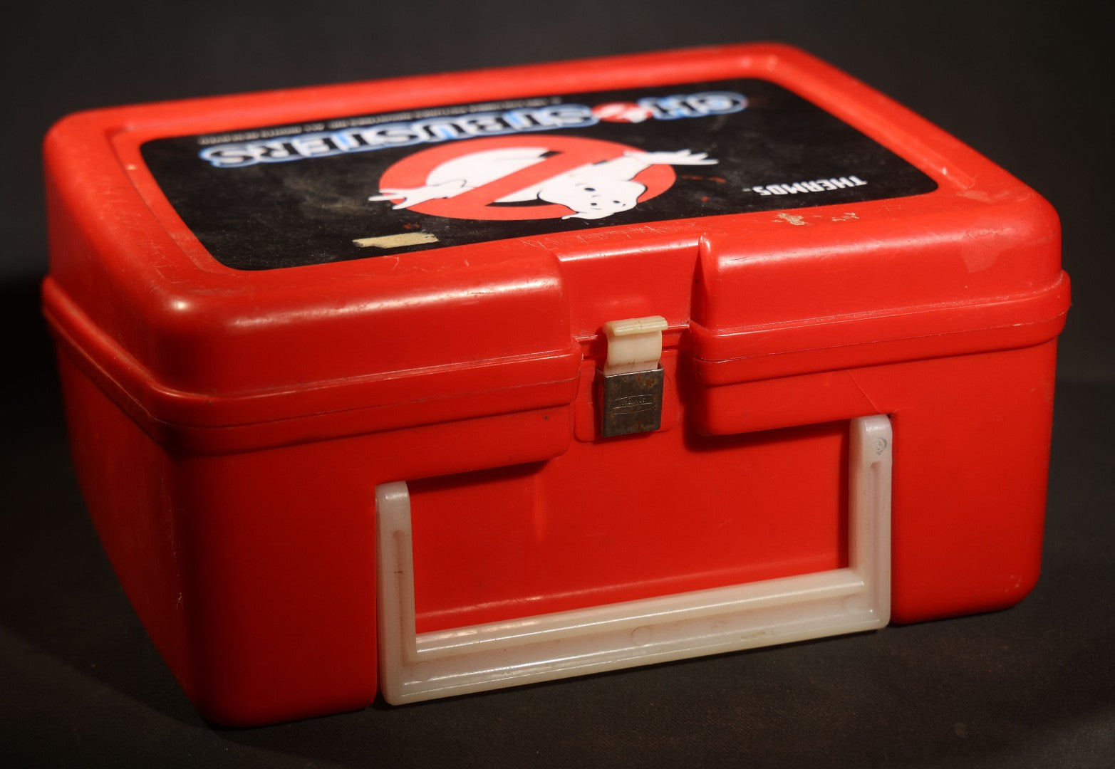 Vintage Ghostbusters Lunchbox and Thermos Set, "The Real Ghostbusters" Animated Series, Red Plastic with No-Ghost Logo, Thermos Brand, 1986