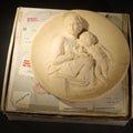 Lot 066 - Vintage Madonna and Child Composite Marble Wall Plaque Relief "Madonna Pensosa" after A. Santini Number 8453 Dante Studio Italy 1978 with Certificate and Original Box, 8-1/2" W