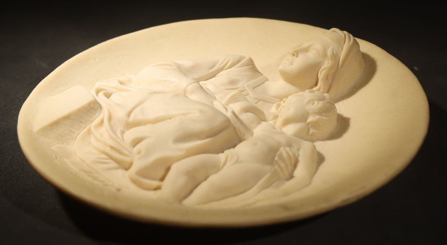 Vintage Madonna and Child Composite Marble Wall Plaque Relief "Madonna Pensosa" after A. Santini Number 8453 Dante Studio Italy 1978 with Certificate and Original Box