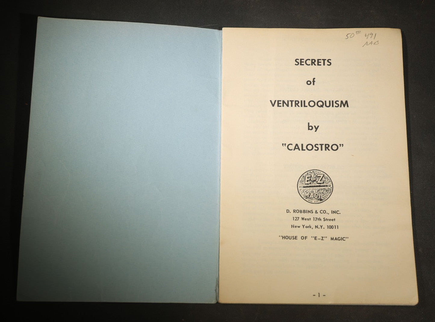 "Secrets of Ventriloquism" Vintage Magic Instruction Booklet by Calostro, D. Robbins & Co., New York, circa 1930s