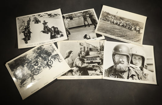 Grouping of Six Vintage Motorcycle Film Promotional Photographs including "The Wild Rebels," "C.C. and Company," "The Hellcats," 1960s-1970s