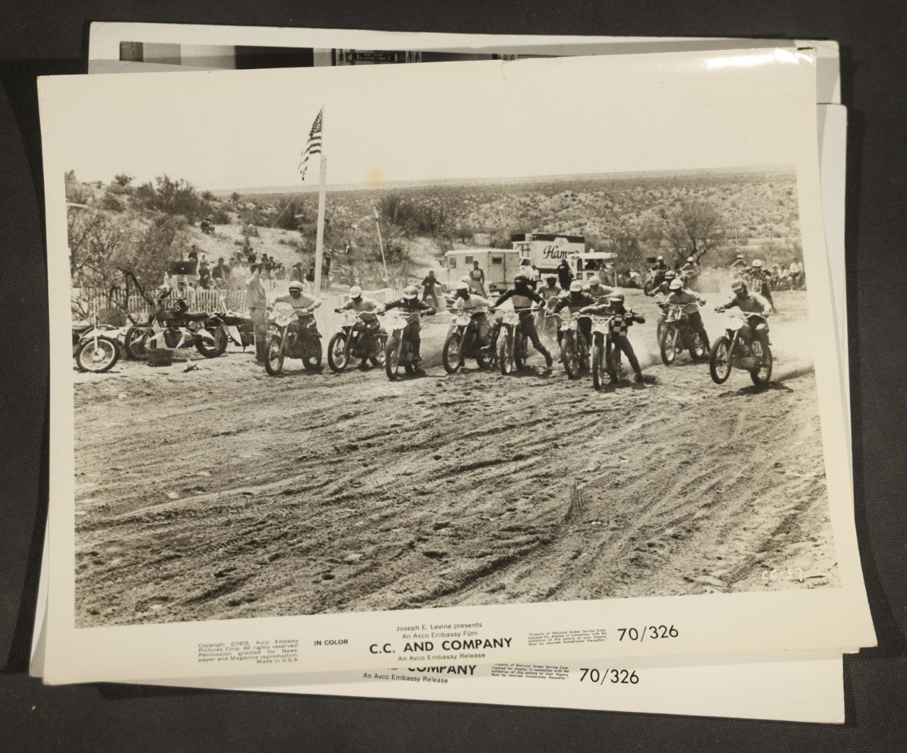 Grouping of Six Vintage Motorcycle Film Promotional Photographs including "The Wild Rebels," "C.C. and Company," "The Hellcats," 1960s-1970s