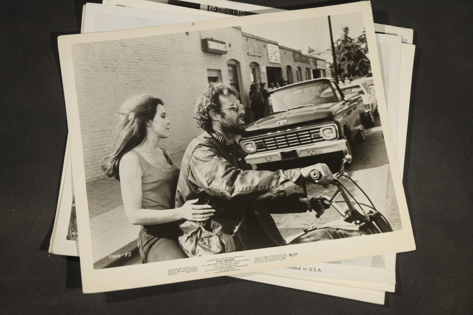 Grouping of Six Vintage Motorcycle Film Promotional Photographs including "The Wild Rebels," "C.C. and Company," "The Hellcats," 1960s-1970s